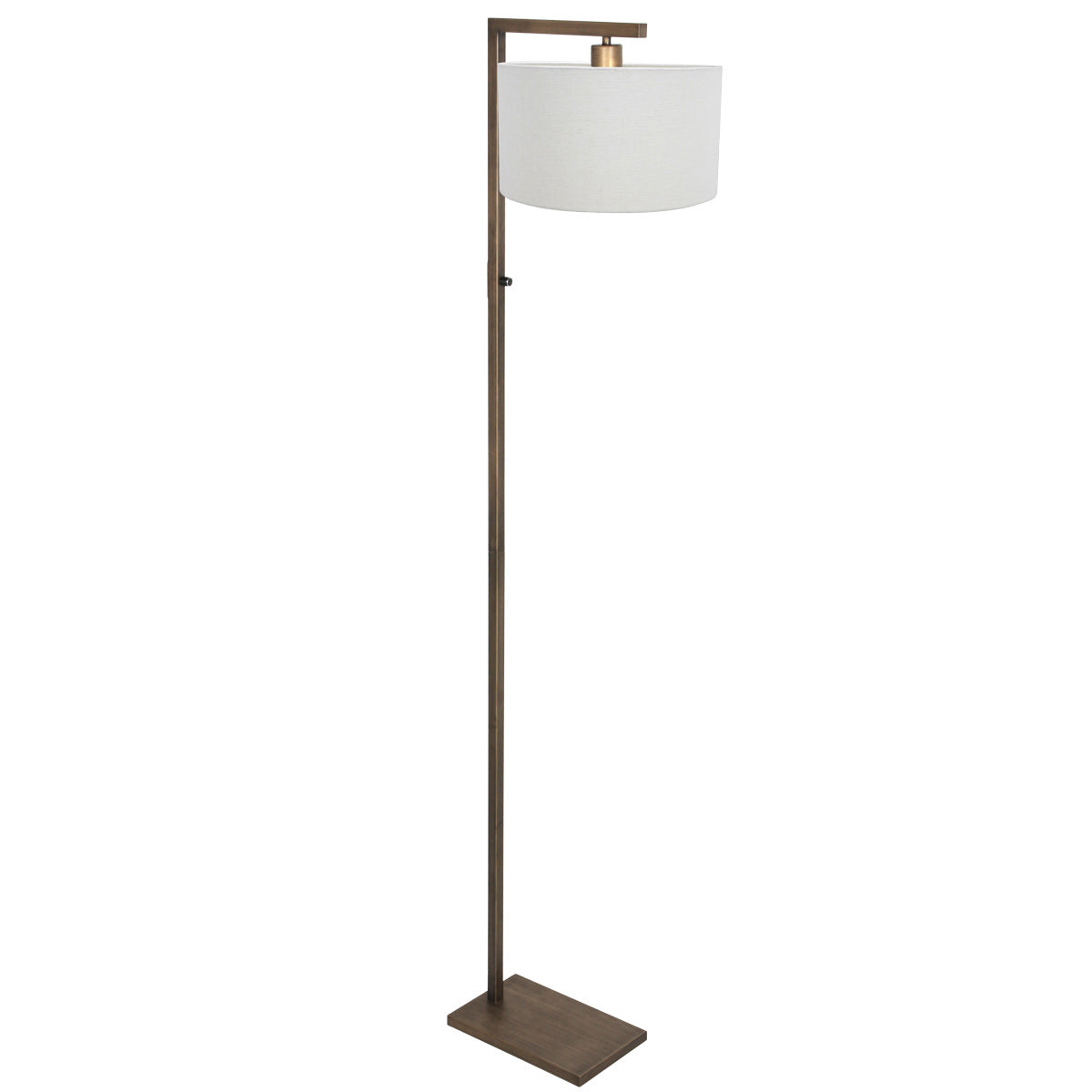Bronzen vloerlamp Stang 4896BR met schakelaar en wit grof linnen kap