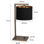 Bronzen tafellamp Stang 4901BR met zwarte linnen kap