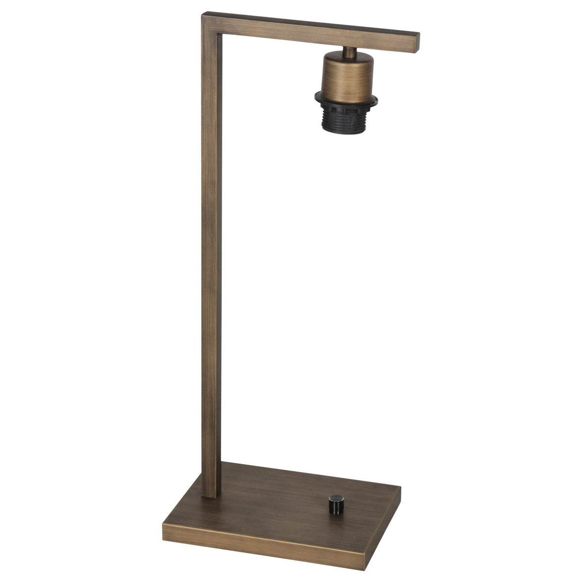 Bronzen tafellamp Stang 4902BR met grof wit linnen kap