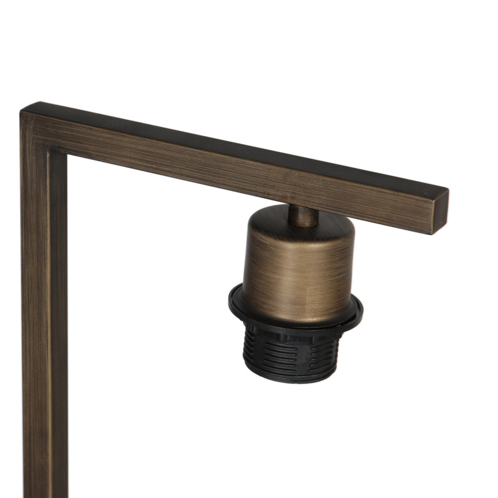 Bronzen tafellamp Stang 4903BR met grof grijze linnen kap