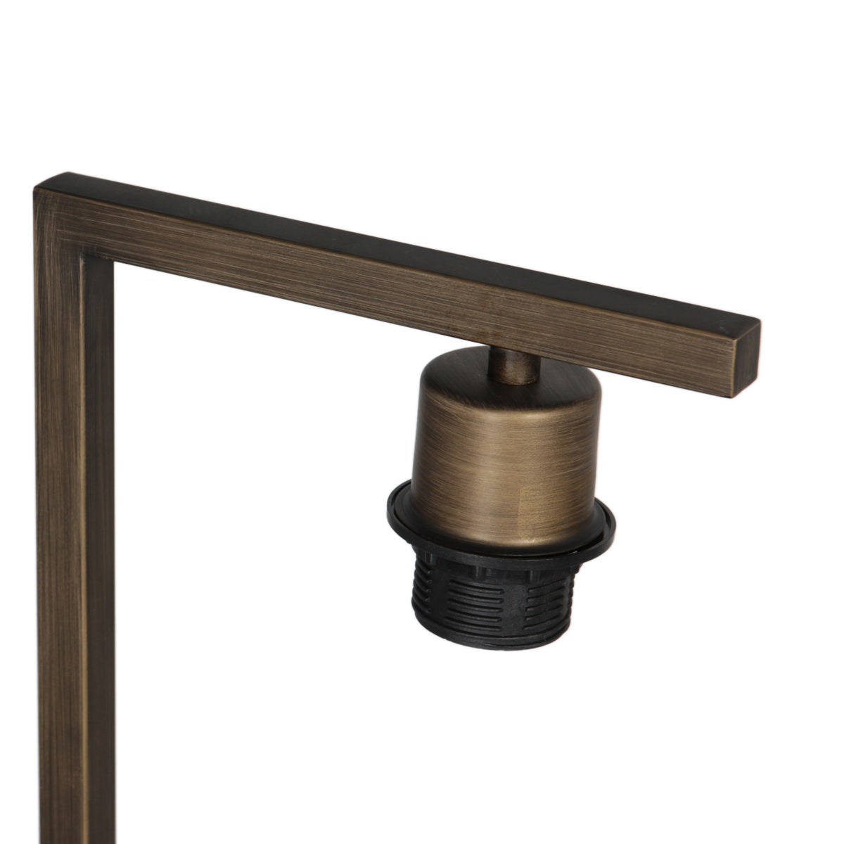 Bronzen tafellamp Stang 4903BR met grof grijze linnen kap