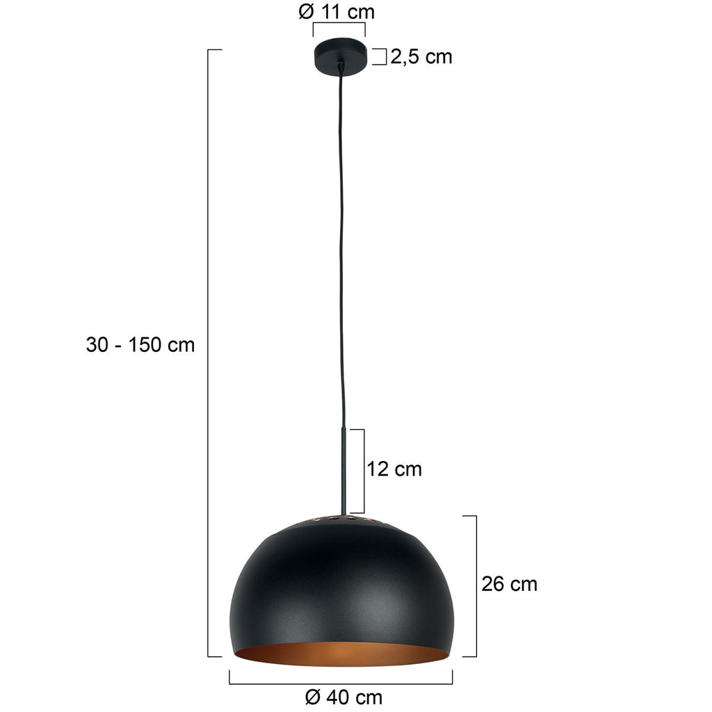 Hanglamp Globe Black 4913ZW zwart/goud Ø40 sfeervolle pendel