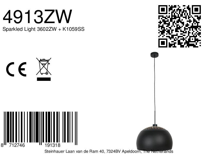 Hanglamp Globe Black 4913ZW zwart/goud Ø40 sfeervolle pendel