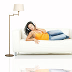 Bronskleurige vloerlamp Bella 5894BR met crème kleurige linnen kap