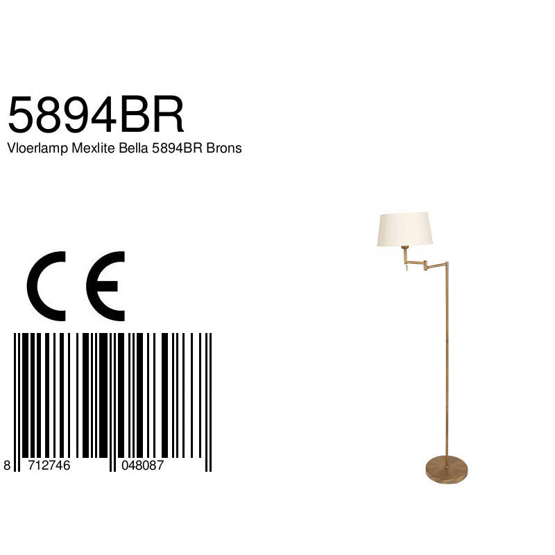 Bronskleurige vloerlamp Bella 5894BR met crème kleurige linnen kap