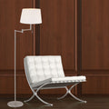 Staalkleurige vloerlamp Bella 5894ST met wit linnen kap