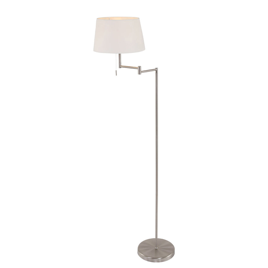 Staalkleurige vloerlamp Bella 5894ST met wit linnen kap