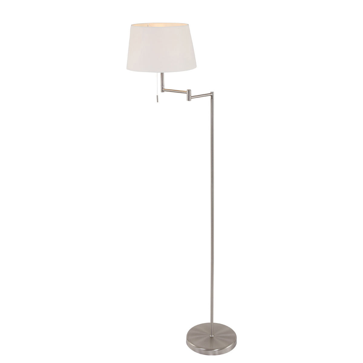 Staalkleurige vloerlamp Bella 5894ST met wit linnen kap