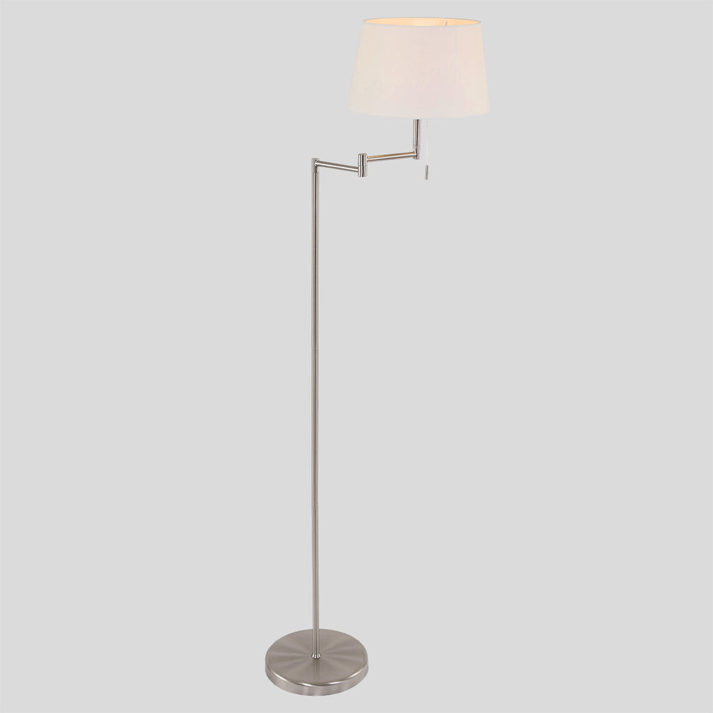 Staalkleurige vloerlamp Bella 5894ST met wit linnen kap