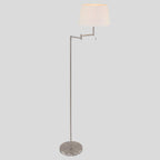 Staalkleurige vloerlamp Bella 5894ST met wit linnen kap