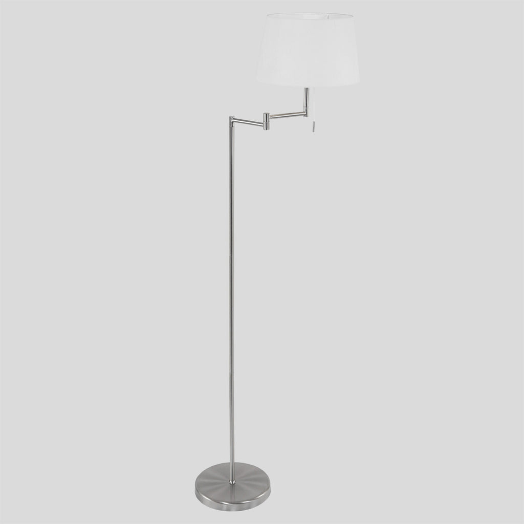 Staalkleurige vloerlamp Bella 5894ST met wit linnen kap