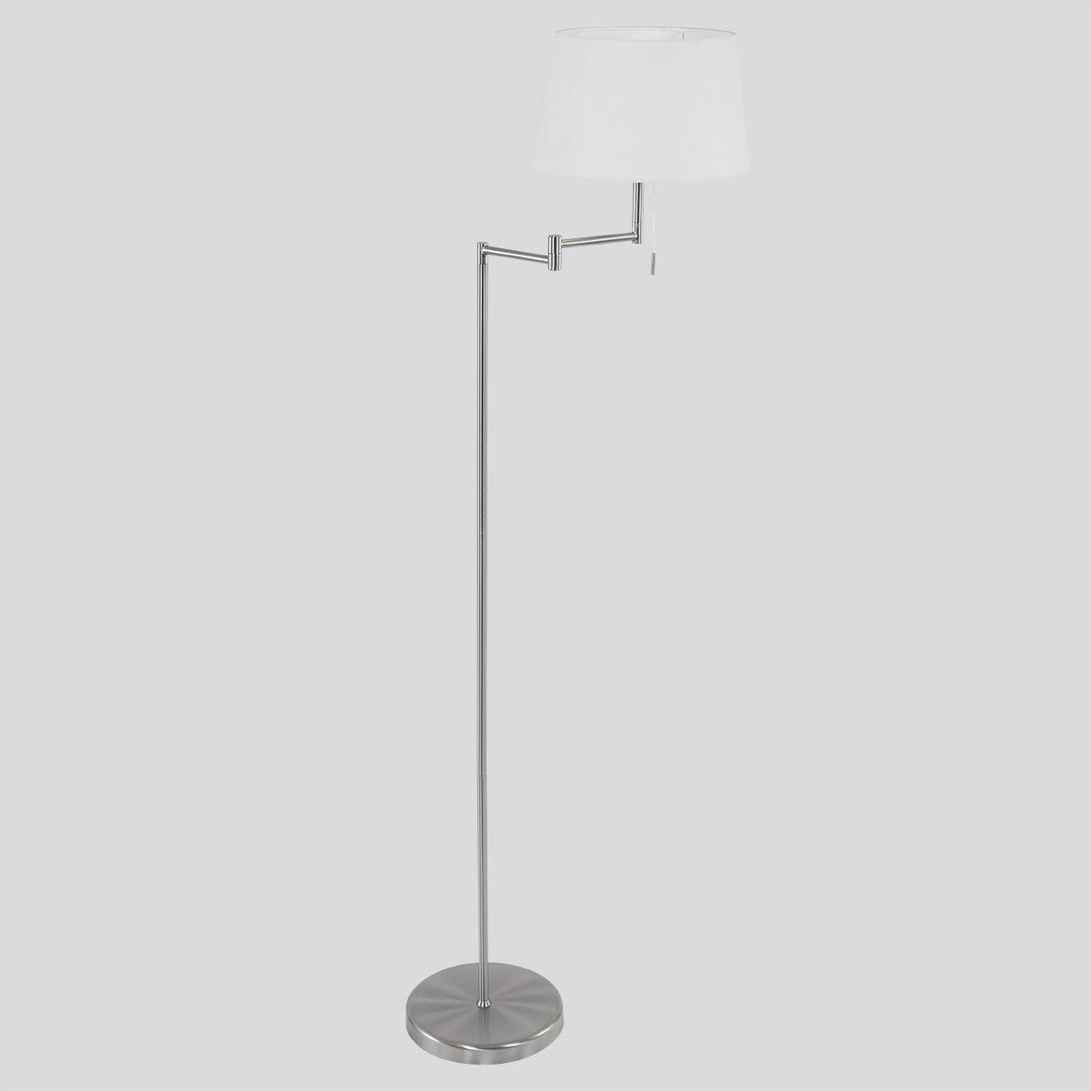 Staalkleurige vloerlamp Bella 5894ST met wit linnen kap
