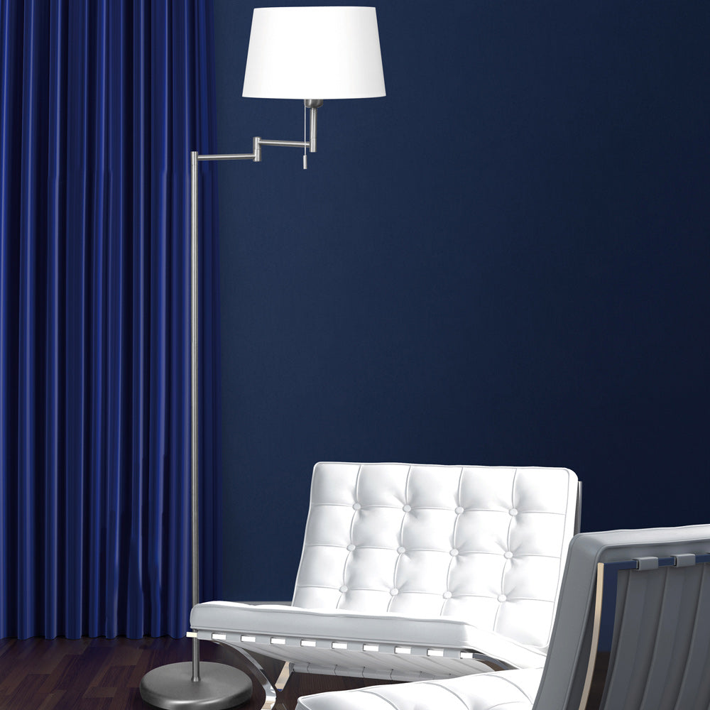 Staalkleurige vloerlamp Bella 5894ST met wit linnen kap