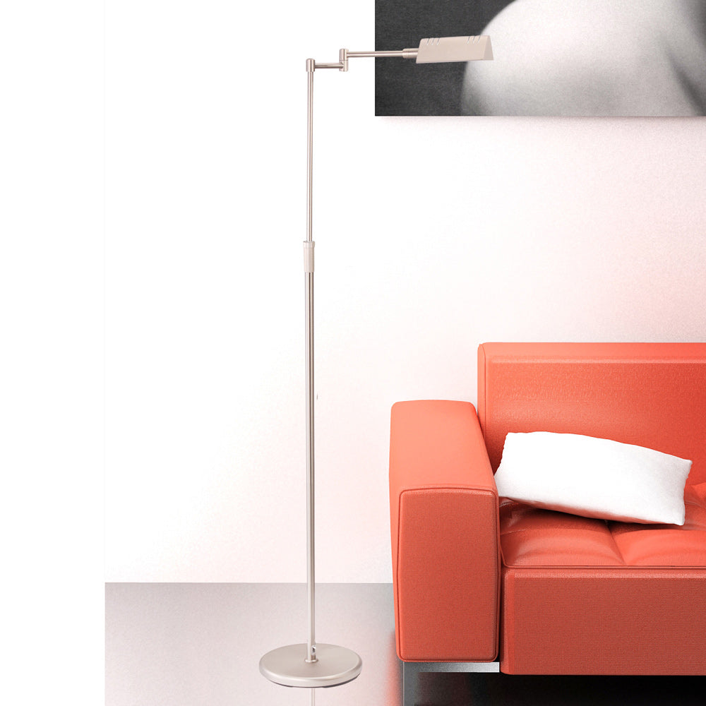 Staalkleurige vloerlamp Karl 5895ST met dimmer en in hoogte verstelbaar