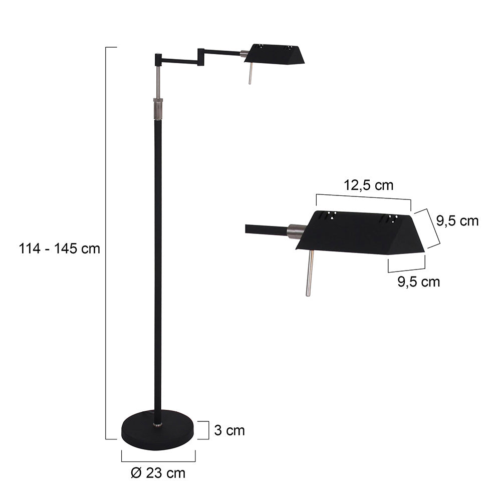 Zwarte vloerlamp Karl 5895ZW met dimmer en in hoogte verstelbaar