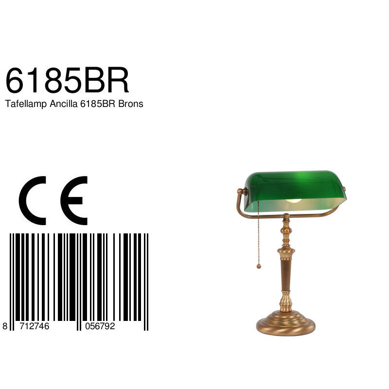 Tafellamp Ancilla 6185BR bronzen notarislamp met trekschakelaar