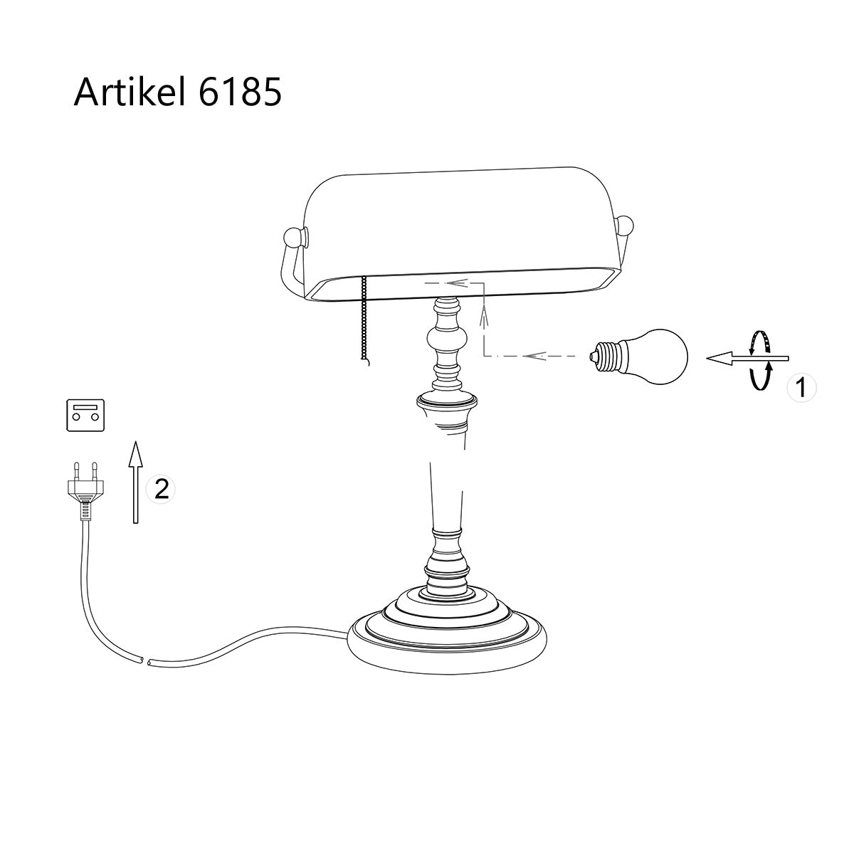 Tafellamp Ancilla 6185BR bronzen notarislamp met trekschakelaar