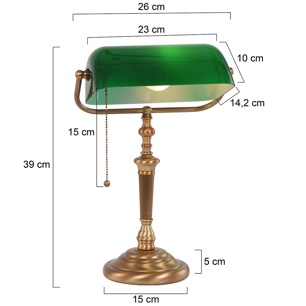 Tafellamp Ancilla 6185BR bronzen notarislamp met trekschakelaar