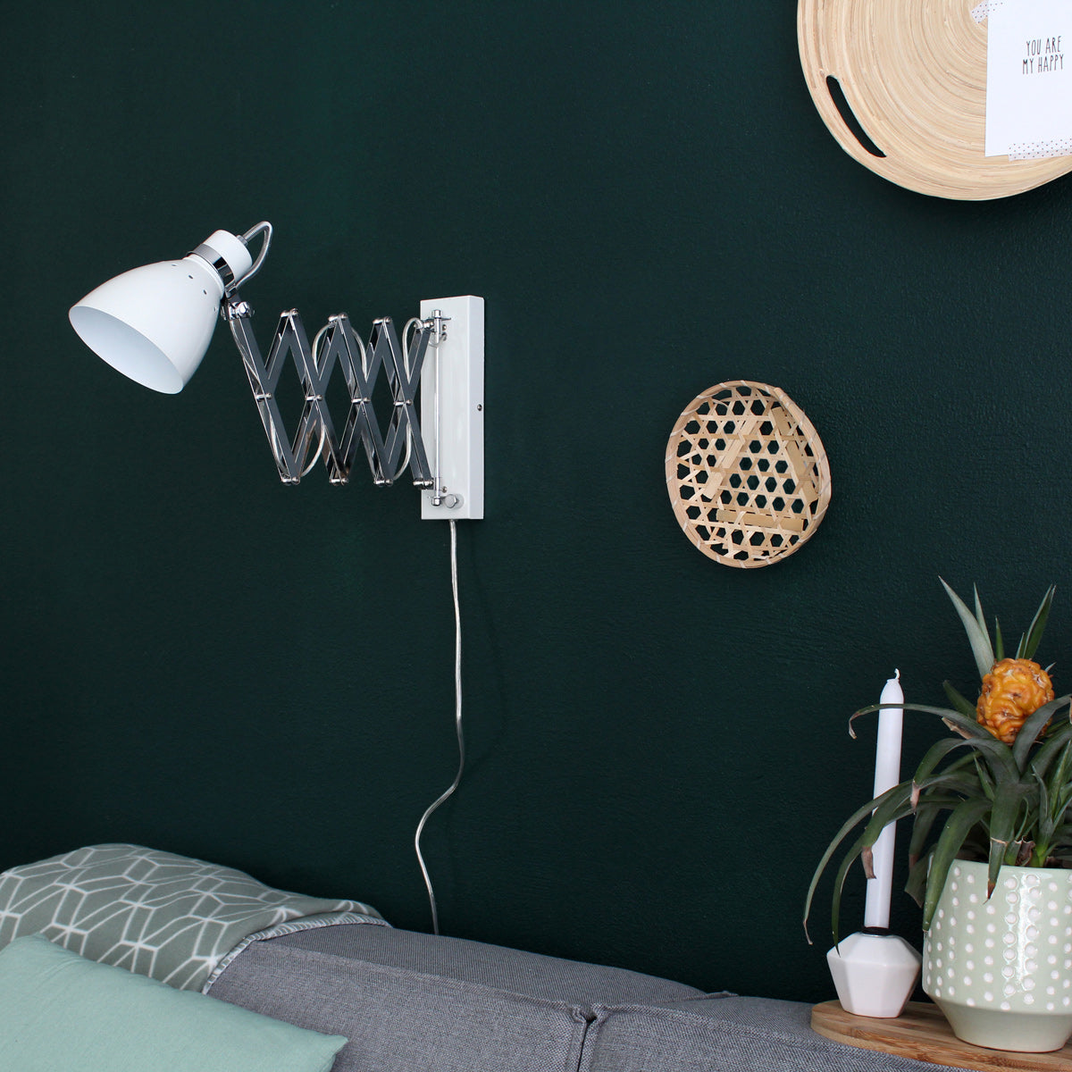 Wandlamp Spring 6290W wit met E27 fitting en draaidimmer