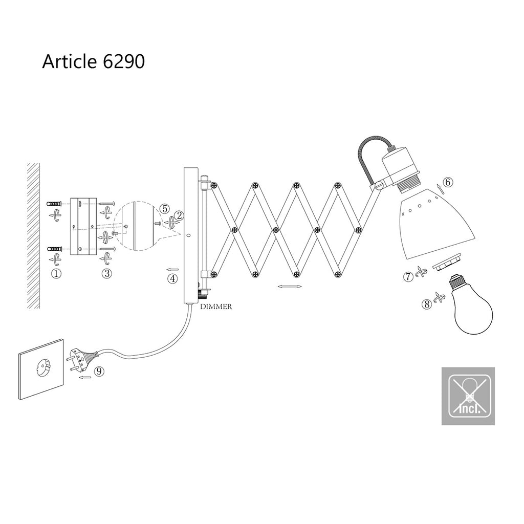 Wandlamp Spring 6290ZW Zwart