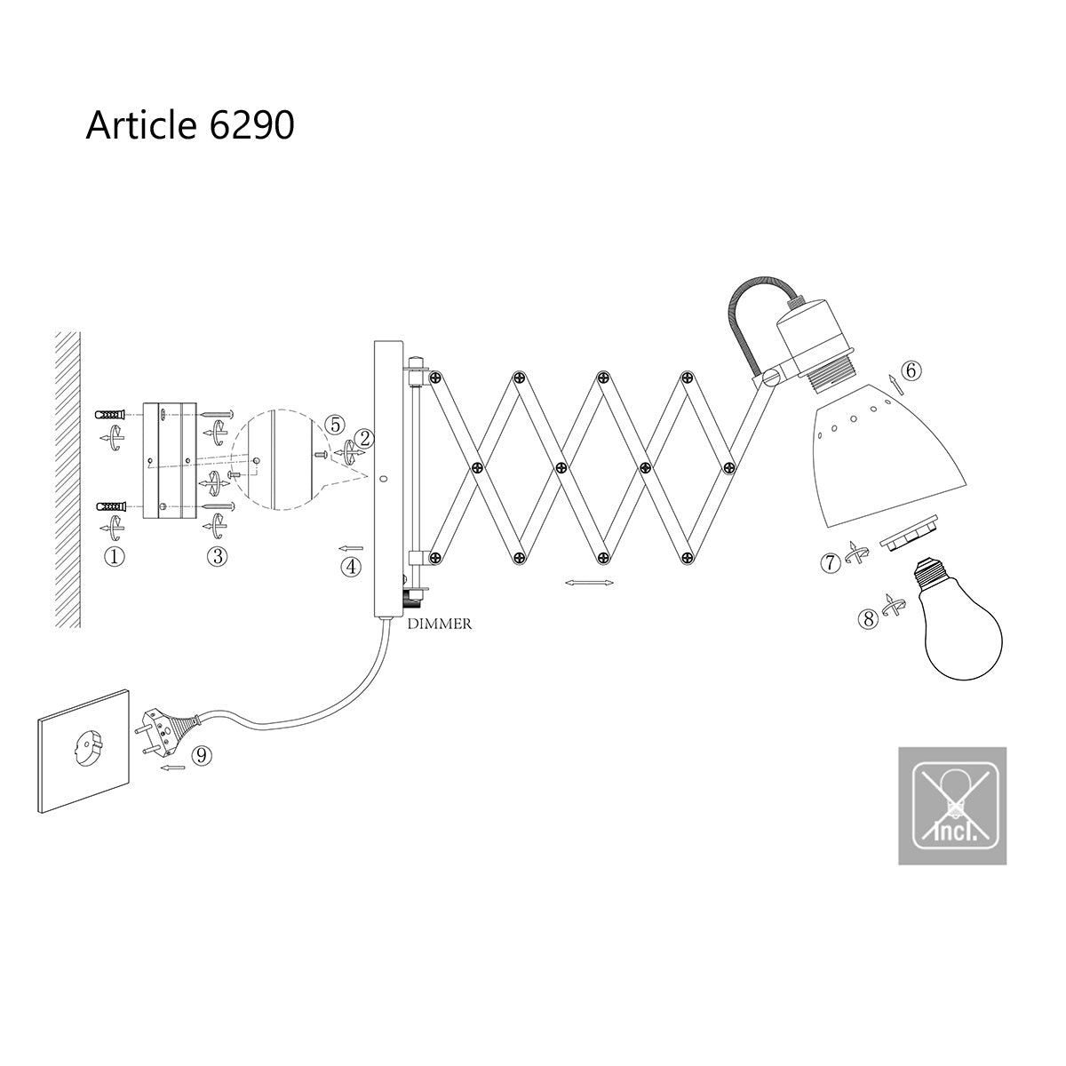 Wandlamp Spring 6290ZW Zwart