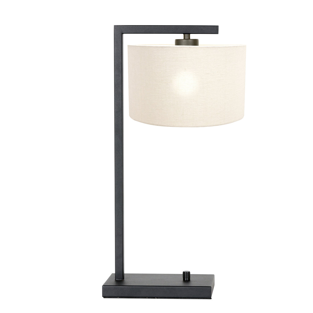 Zwarte tafellamp Stang 7120ZW met wit grof linnen kap