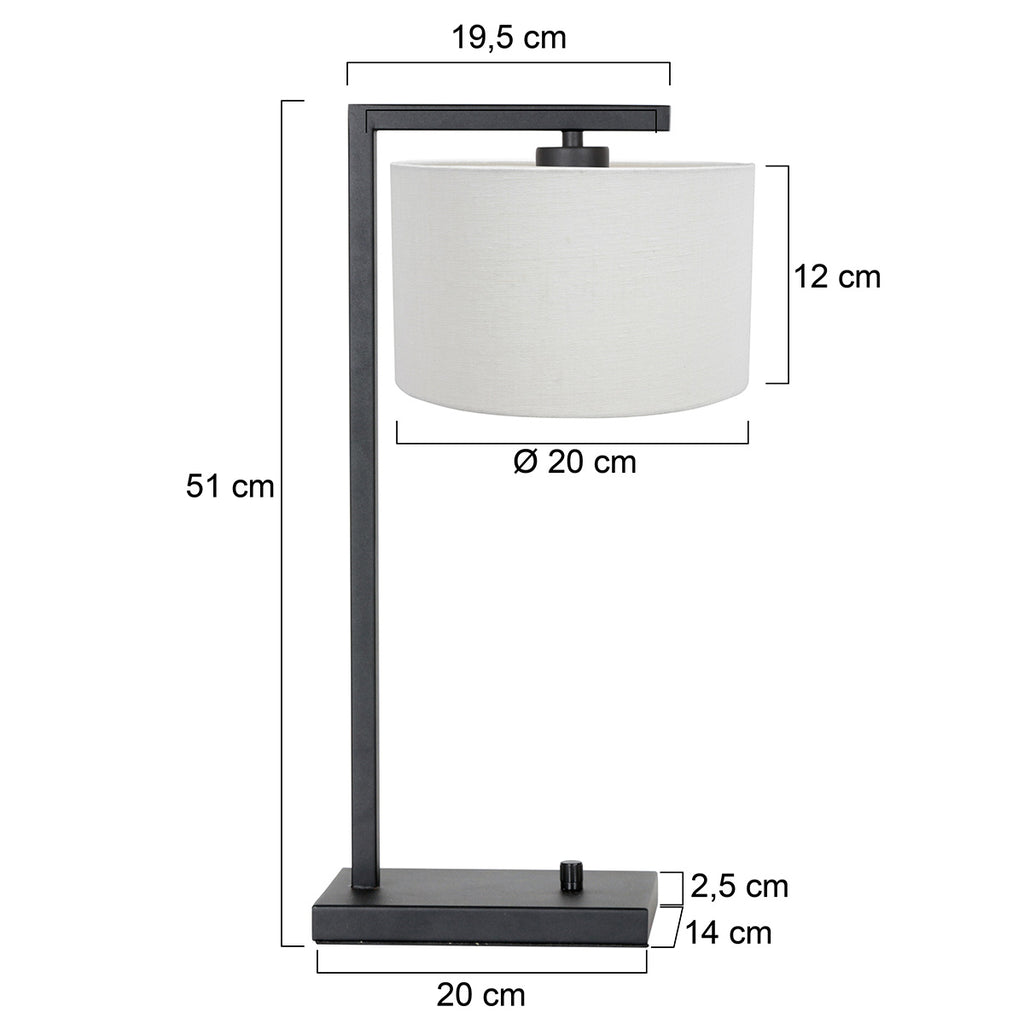 Zwarte tafellamp Stang 7120ZW met wit grof linnen kap