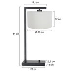 Zwarte tafellamp Stang 7120ZW met wit grof linnen kap