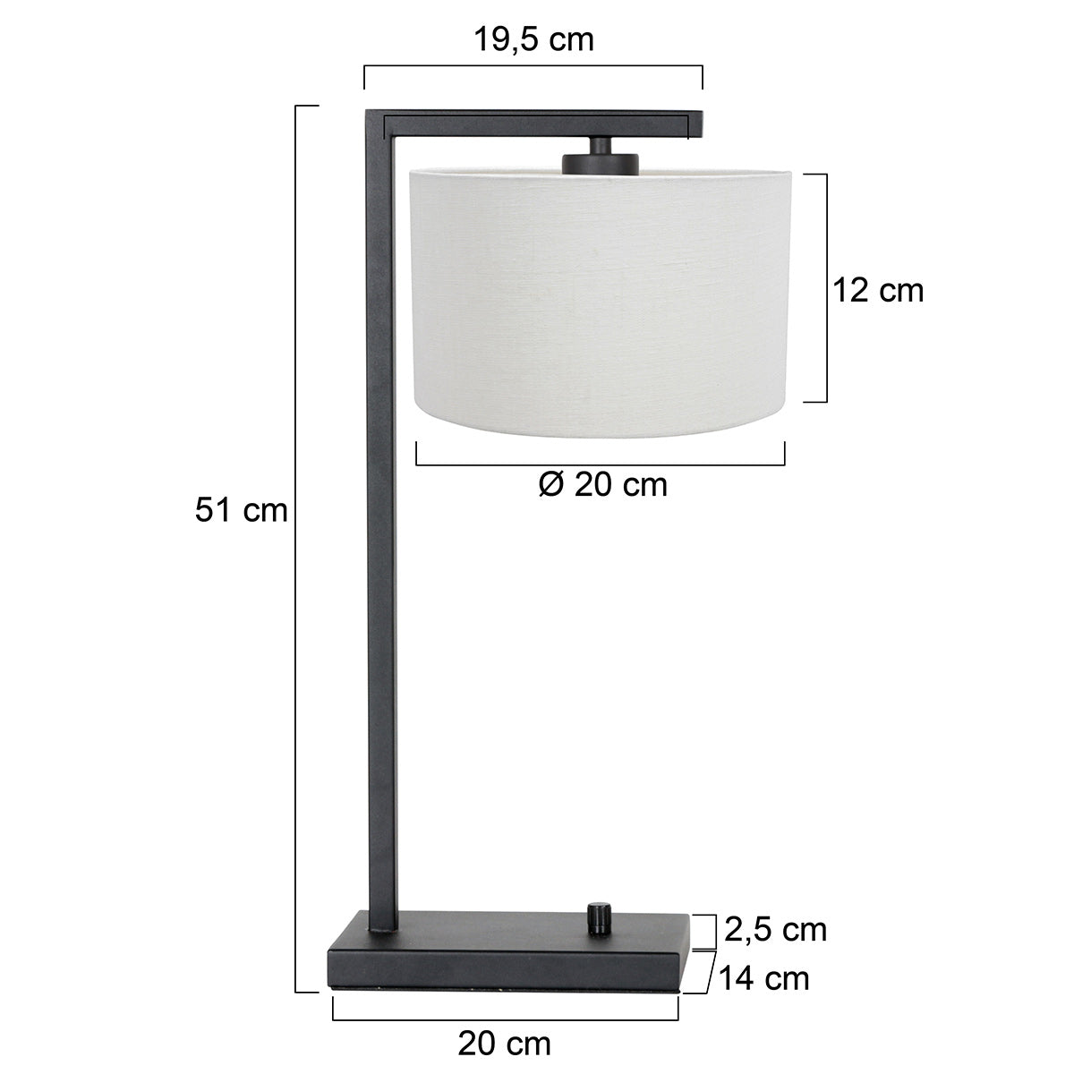 Zwarte tafellamp Stang 7120ZW met wit grof linnen kap