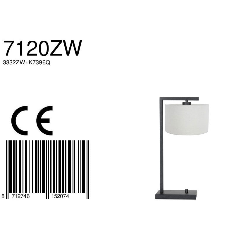 Zwarte tafellamp Stang 7120ZW met wit grof linnen kap