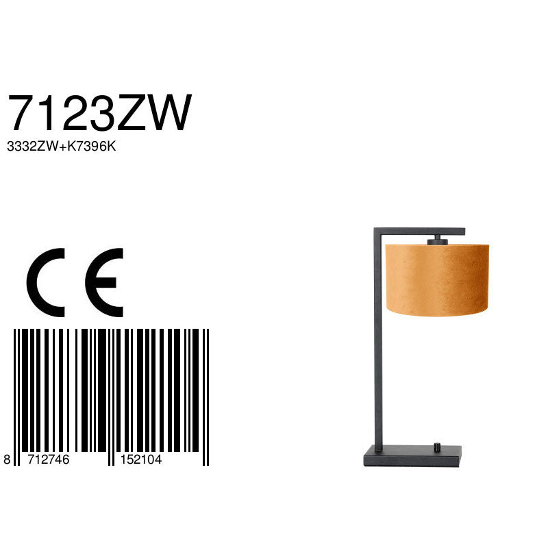Zwarte tafellamp Stang 7123ZW met goud velours kap