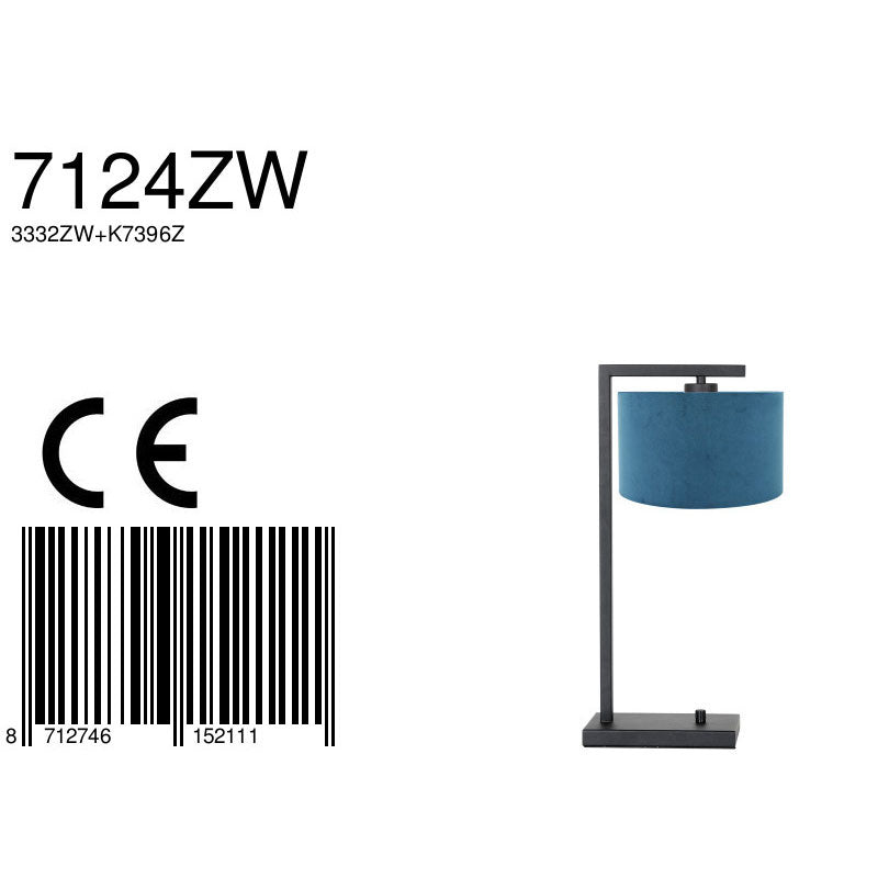 Zwarte tafellamp Stang 7124ZW met blauw velours kap