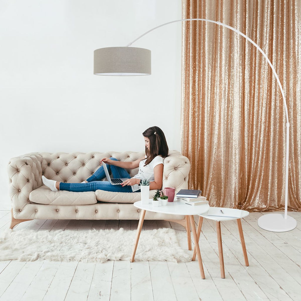 Vloerlamp Sparkled Light 7268W+K1066RS Wit-Grijs Linnen
