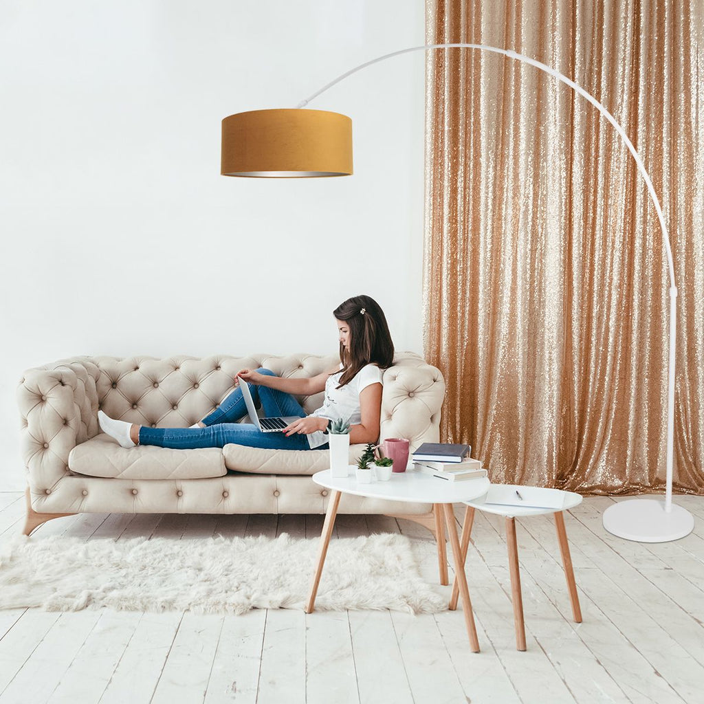 Vloerlamp Sparkled Light 7268W+K1066KS Wit-Fluweel Goud
