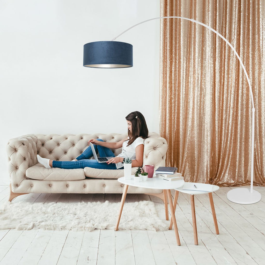 Vloerlamp Sparkled Light 7268W+K1066ZS Wit-Fluweel Blauw