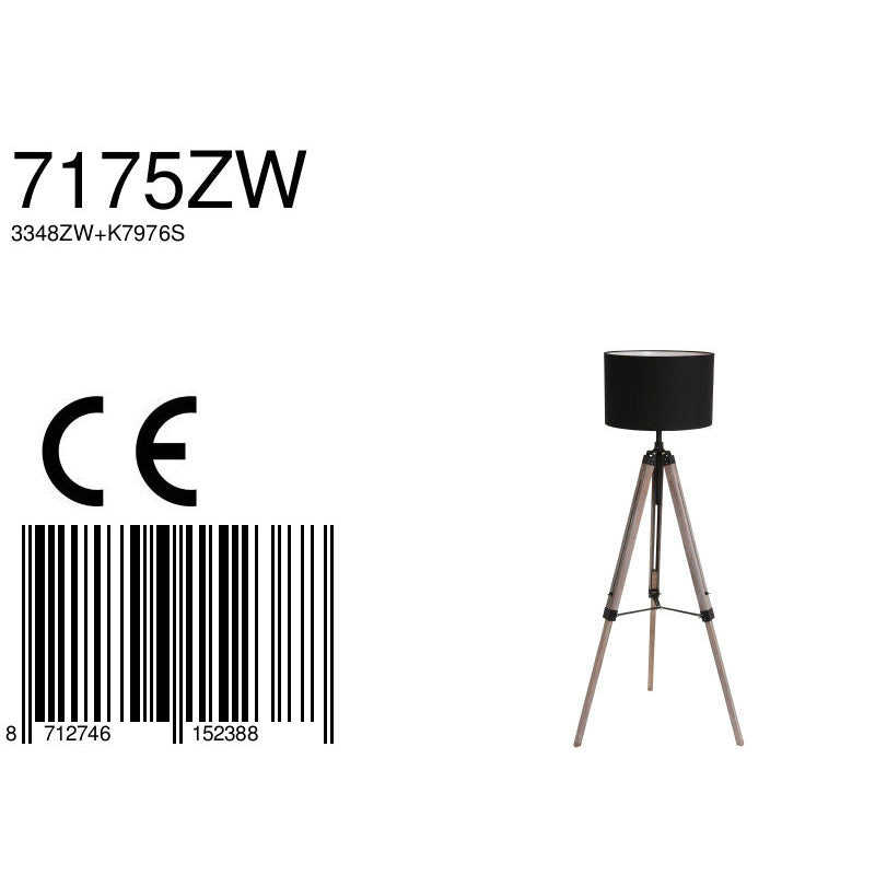 Vloerlamp Triek 7175ZW met zwart linnen kap Ø40 cm
