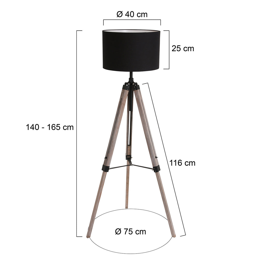 Vloerlamp Triek 7175ZW met zwart linnen kap Ø40 cm
