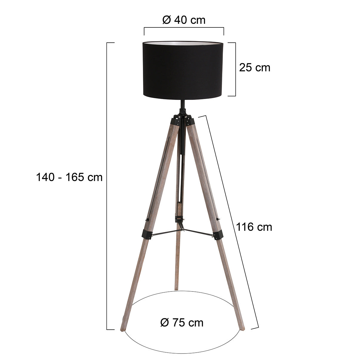 Vloerlamp Triek 7175ZW met zwart linnen kap Ø40 cm