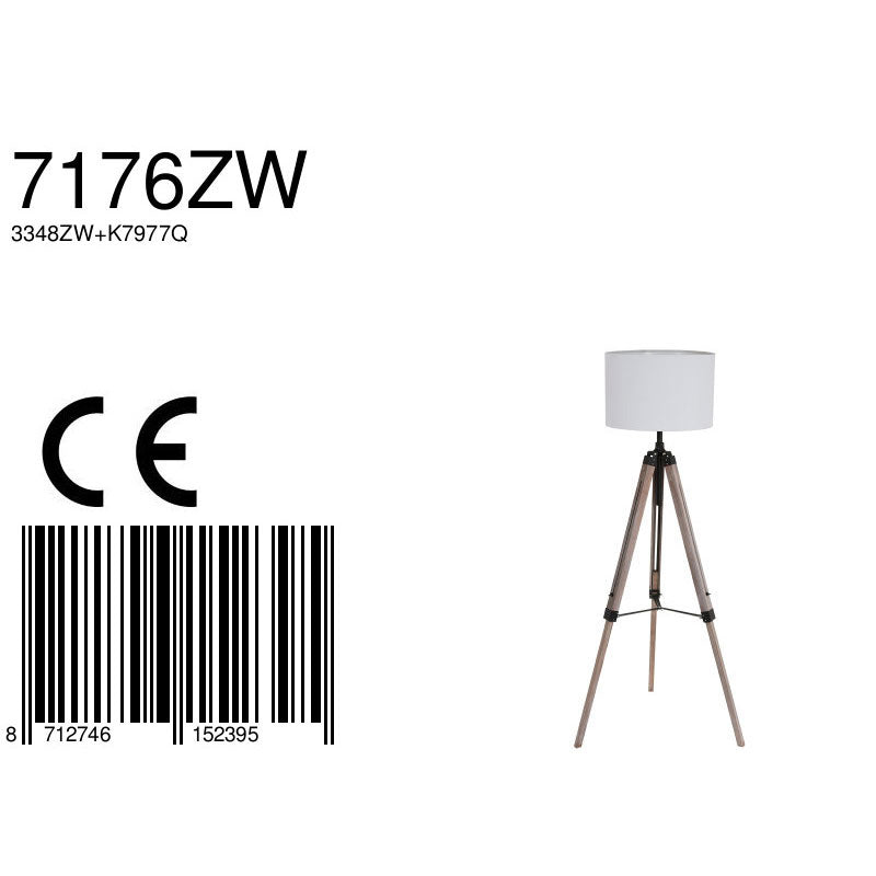 Vloerlamp Triek 7176ZW met grof witte linnen kap Ø40 cm