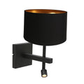 Wandlamp Stang 7193ZW Zwart + Kap Zwart Linnen