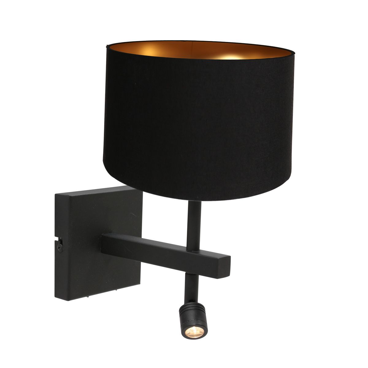 Wandlamp Stang 7193ZW Zwart + Kap Zwart Linnen