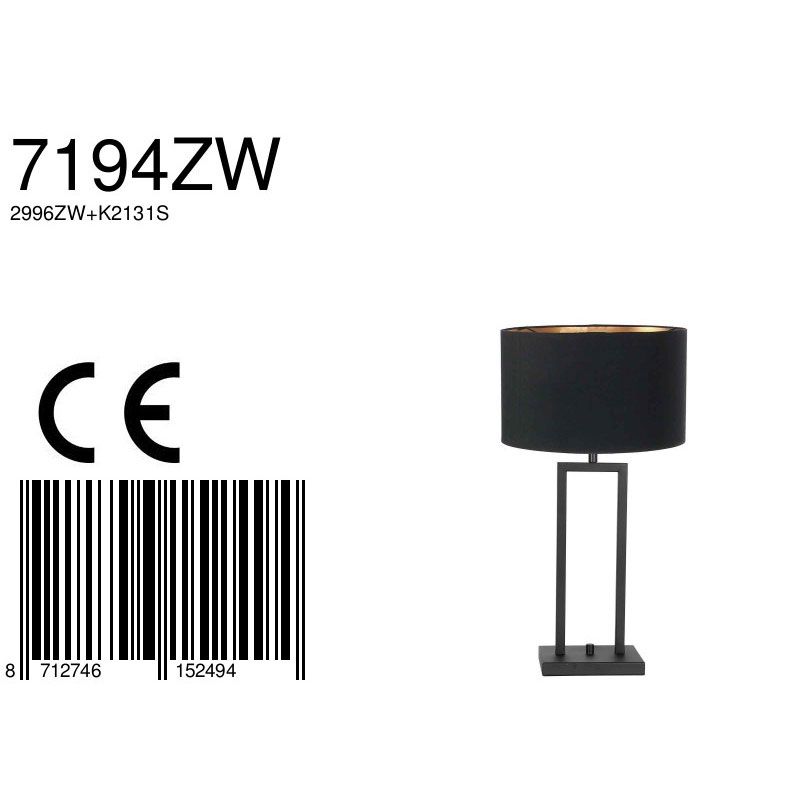 Tafellamp Stang 7194ZW Zwart + Kap Zwart Linnen