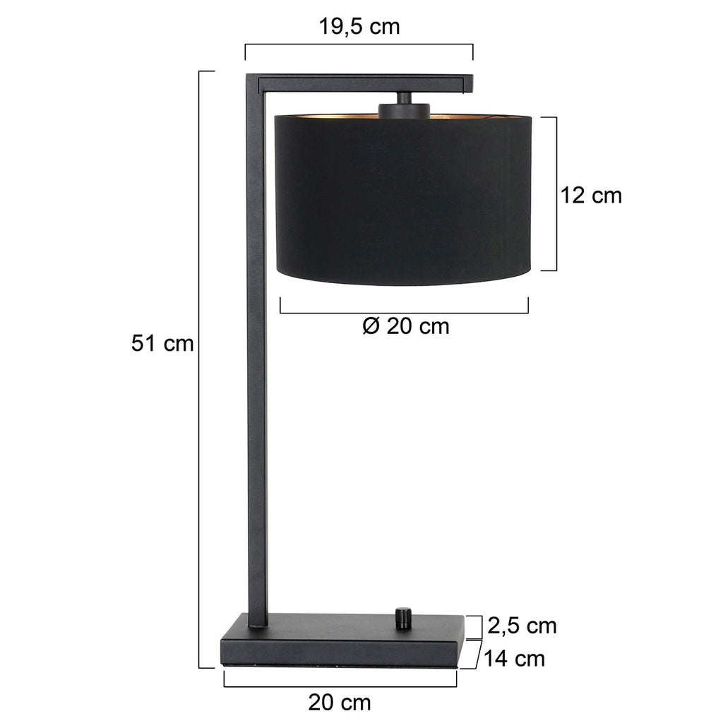 Zwarte tafellamp Stang 7195ZW met zwart linnen kap