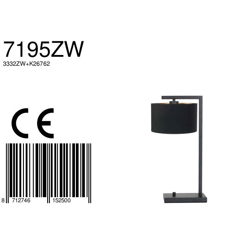 Zwarte tafellamp Stang 7195ZW met zwart linnen kap