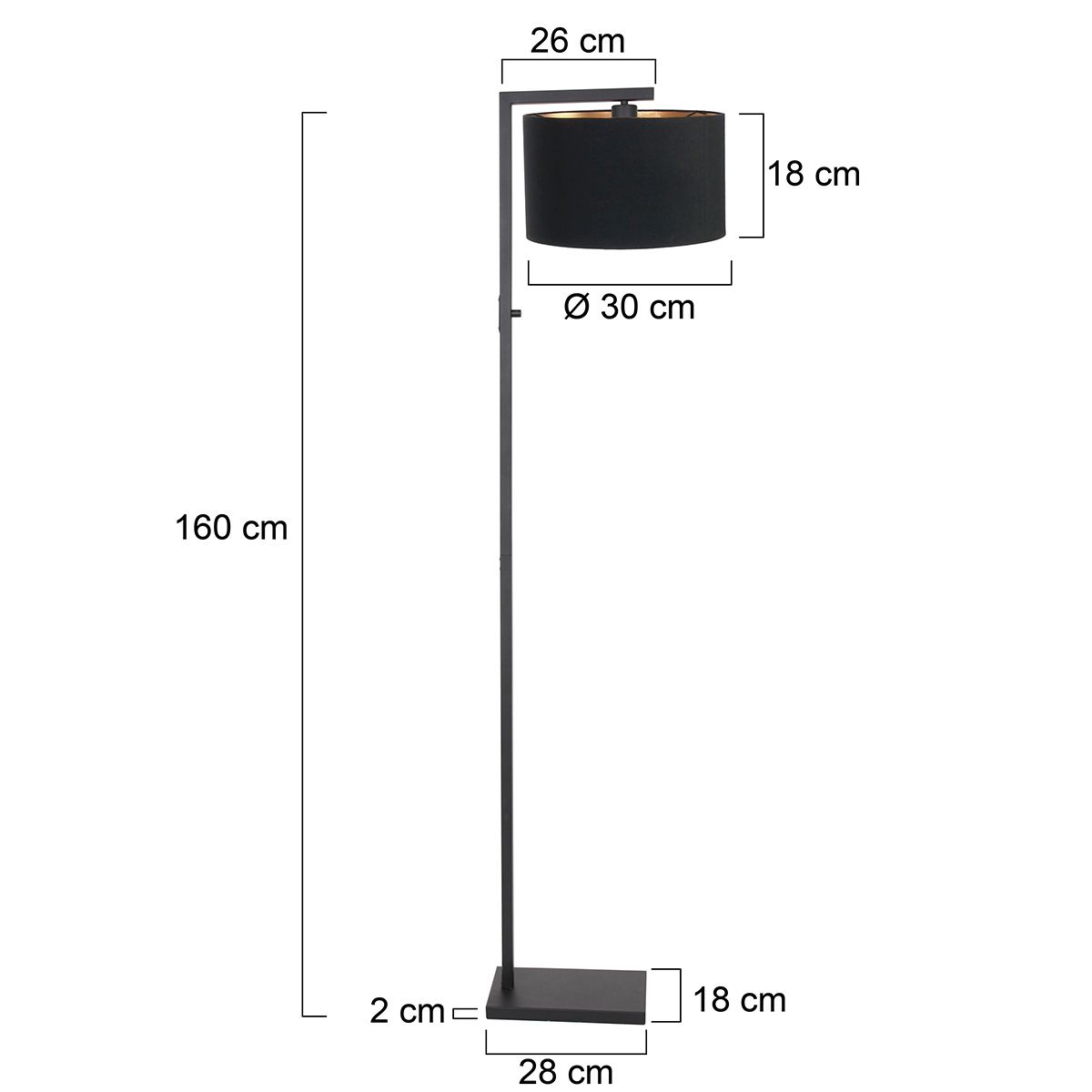 Vloerlamp Stang 7196ZW Zwart + Kap Zwart Linnen