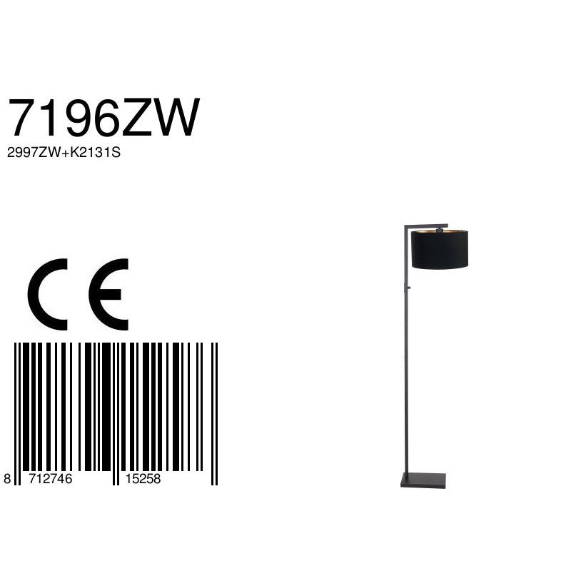 Vloerlamp Stang 7196ZW Zwart + Kap Zwart Linnen