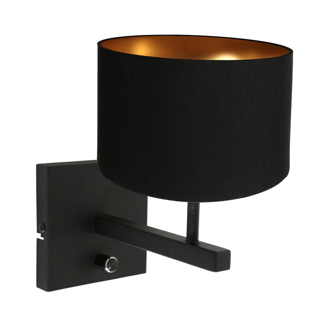 Wandlamp Stang 7200ZW Zwart + Kap Zwart Linnen