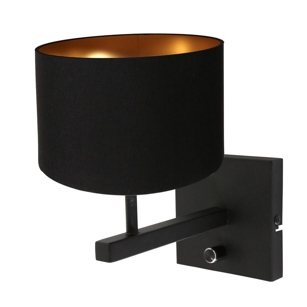 Wandlamp Stang 7200ZW Zwart + Kap Zwart Linnen