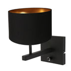 Wandlamp Stang 7200ZW Zwart + Kap Zwart Linnen
