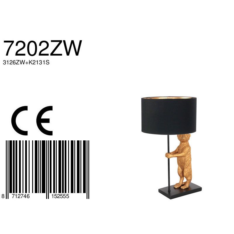 Goud met zwarte tafellamp Animaux